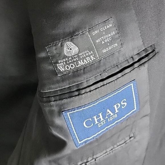 CHAPS Pure Wool Suit Blazer Men's size 42R Two Button Black Vintage - Picture 9 of 11